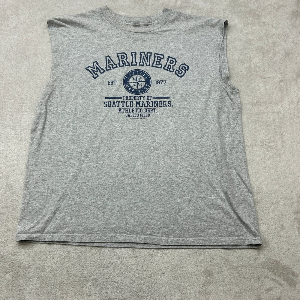 VTG Seattle Mariners Muscle Tank Men XL Gray Sleeveless Graphic Baseball MLB Y2K